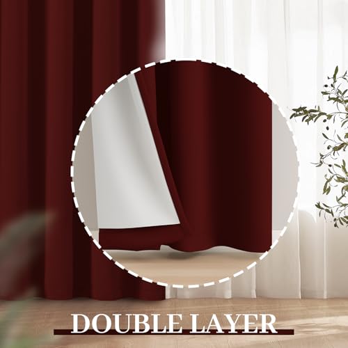 100% Blackout Curtains 52x72 inch Burgundy Red Window Drape (Burgundy Red / 52"W x 72"L (Pack of 2))