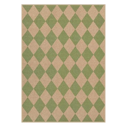 Checkered Easy Jute 5x7 Area Rug (5' x 7' (Rectangular) / Sage Green/Nature-2)