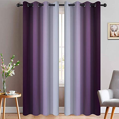 Ombre Curtains Purple and Greyish White for Living Room (52"W x 96"L (Pack of 2) / Purple)