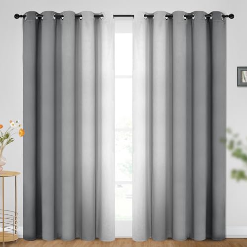 Ombre Grey to Grey White Curtains for Living Room 70Wx84L (70"W x 84"L (Pack of 2) / Grey)