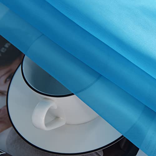 Basic Rod Pocket Sheer Voile Window Curtain Panels Cyan Blue 1 Pair 2 Panels 52 Width 96 Inch Long for Kitchen Bedroom Children Living Room Yard (Cyan Blue / 52"W x 95"L (Pack of 2))