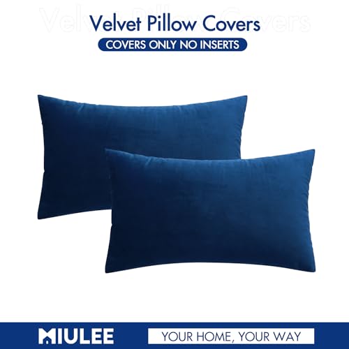 12x20 Inch Lumbar Velvet Throw Pillow Covers Dark Blue (20" x 12" (Pack of 2) / Dark Blue)