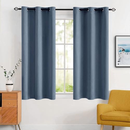 Stone Blue Blackout Bedroom Curtains 63 Inch Long Light Blocking (Stone Blue / 42"W x 63"L (Pack of 2))