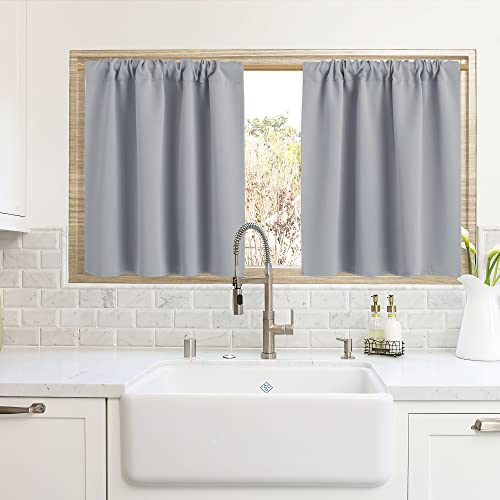 Cafe Blackout Curtains 24 inch Length for RV Camper Kitchen Window (Silver Grey / 42"W x 24"L (Pack of 2))