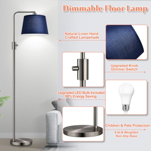 Dimmable Floor Lamp (Brushed Nickel-Blue Shade)