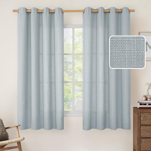 63 Inch Length Faux Linen Curtains for Bedroom 2 Panels (52"W x 63"L (Pack of 2) / Silver Grommet-haze Blue)