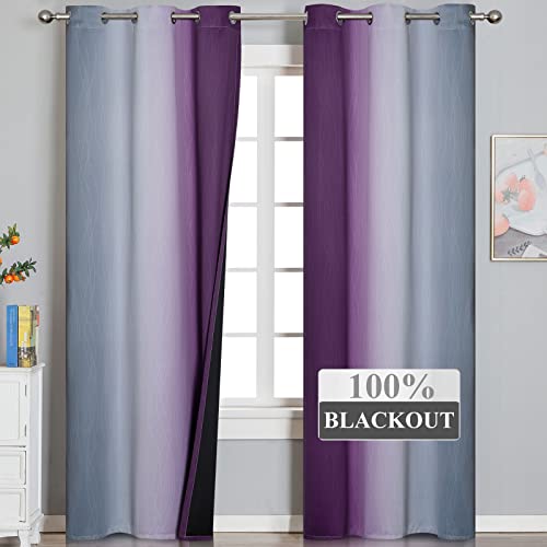 Purple and Grey Ombre Blackout Curtains for Bedroom 42Wx84L Inch 2 Panels (Purple and Grey / 42"W x 84"L (Pack of 2))