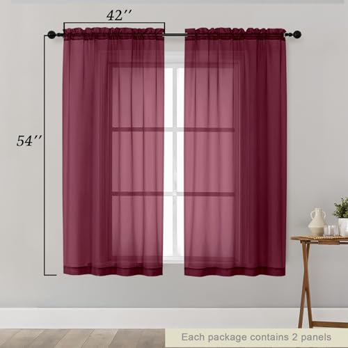 Burgundy Sheer Curtains for Bedroom Living Room 54 Inch Length 2 Panels Set (Burgundy / 42"W x 54"L (Pack of 2))