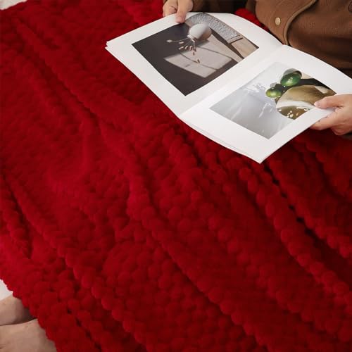 Red Throw Blanket 108"×90" inches Fuzzy 3D Jacquard Decorative (Red / 108"×90”)