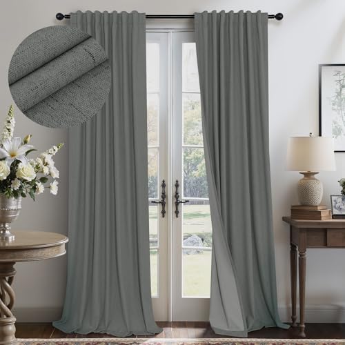 Dark Grey Curtains 108 Inches Long 2 Panels Set for High Ceiling Window Linen Textured Blackout Drapes for Living Room Bedroom Modern Farmhouse Black Out Curtains 9 FT Foot Length Slate Charcoal Gray (Grey / 52"W x 108"L (Pack of 2))