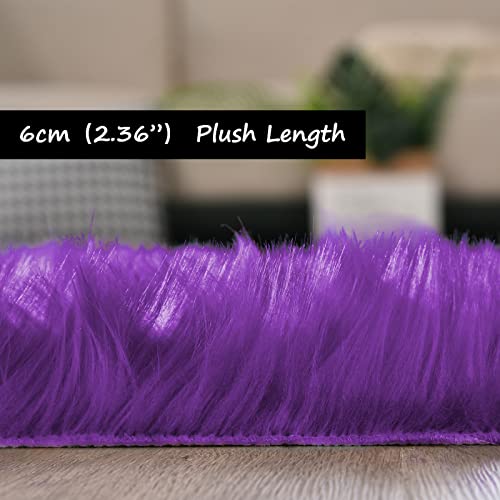 Fluffy Rug Runners 2x6 Purple Faux Sheepskin Fur Rug Washable Fuzzy Shag Rug for Living Room Bedroom Chair Couch Cover Rectangle (2' x 6' (Rectangular) / Purple)
