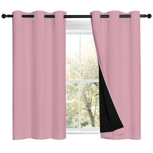 100% Blackout Short Curtains with Black Liners (Crystal Pink / 37"W x 40"L (Pack of 2))