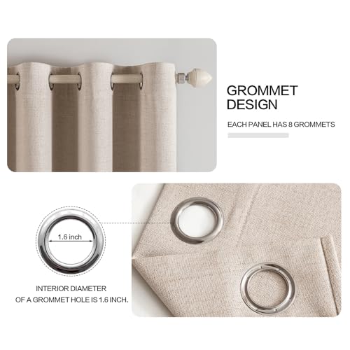 100% Blackout Linen Curtains for Bedroom 52x102 Inches Natural Beige (Beige / 52"W x 102"L (Pack of 2))