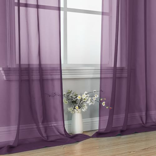 Plum Sheer Curtains 63 Inches Long 2 Panels (Plum / 42"W x 63"L (Pack of 2))