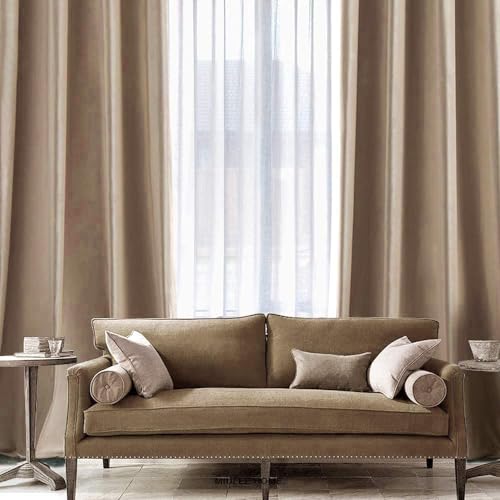 Velvet Curtains Camel Beige 52 x 108 Inch Length Set of 2 (Camel Beige / 52"W x 108"L (Pack of 2))