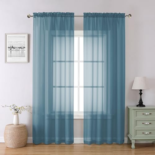Stone Blue Sheer Curtains 78 Inches Long 2 Panels Set for Living Room (Stone Blue / 42"W x 78"L (Pack of 2))