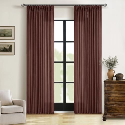 Chestnut Brown 84 Inch Pinch Semi Sheer Pleated Linen Curtains 2 Panel Set (Chestnut Brown / 40"W x 84"L (Pack of 2))