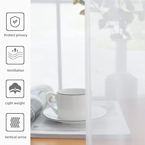 Solid Sheer Rod Pocket Curtain Voile Draperies 2 Panels White Beige Black Grey Coffee 52 Inch Width 36 Inch Long 1 Pair for Kitchen Bedroom Children Living Room Yard (White / 52"W x 36"L (Pack of 2))