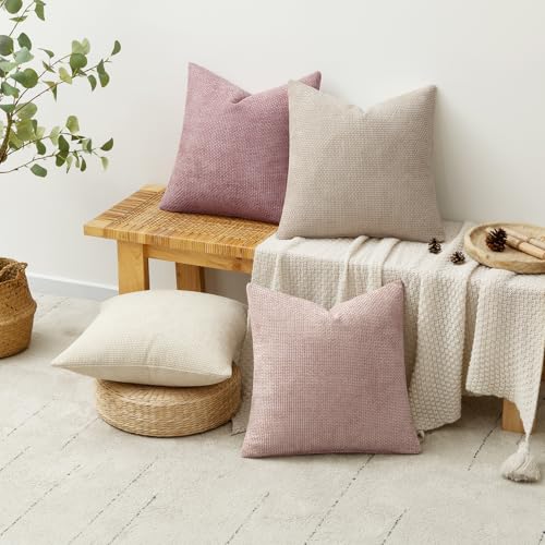 Soft Decorative Chenille Pillow Covers Light Pink 20x20 Pack of 4 (20" x 20" (Pack of 4) / Neutral Pink)