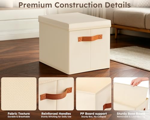 Storage Bins with Lids (Beige / L(6-Pack))