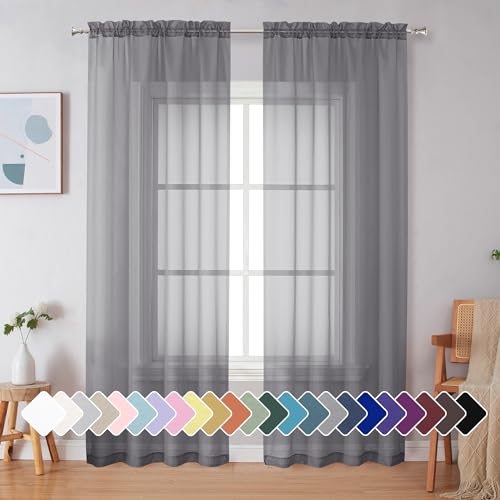 Grey Sheer Curtains 90 Inches Long (Grey / 42"W x 90"L (Pack of 2))