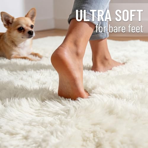 8x10 Machine Washable Large Area Rugs for Living Room (8x10 Ft / Ivory)