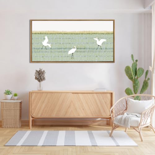 Large White Heron Wall Art Framed Green Abstract Wall Decor Modern Line Art Print Minimalist Matisse Painting for Living Room Office Bedroom 20x40 Inch (Green Line / 40"L x 20"W)