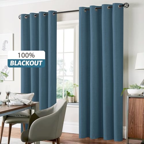 Dusty Blue Linen Textured Curtains 96 Inches Long for Living Room (Linen Dusty Blue / 52"W x 96"L (Pack of 2))