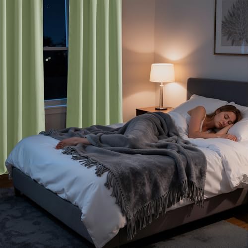Bedroom Blackout Curtains 80 inches Long (100% Blackout - Sage Green / 42"W x 80"L (Pack of 2))