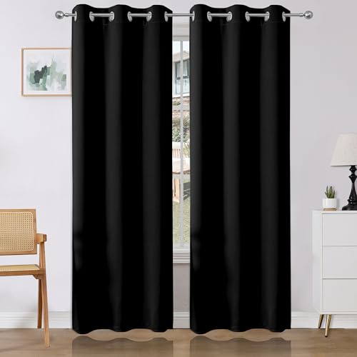 Blackout Curtains 84 Inch Length 2 Panels Set (Black / 37"W x 84"L (Pack of 2))