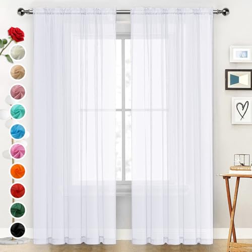 Sheer Voile Window Treatment Rod Pocket Curtain Panels for Kitchen Bedroom Living Room Drapes Sunlight Filtering Privacy Semi Home Decor Assorted Colors Sizes (Optical White / 52"W x 95"L (Pack of 2))