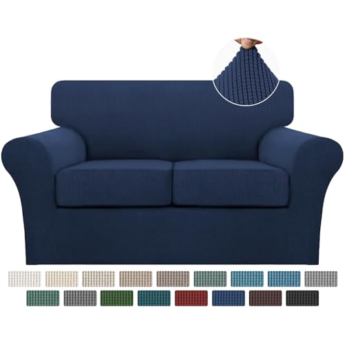 3 Piece Sofa Covers for 2 Cushion Couch Sofa Slipcover Soft Couch Cover for Dogs (Loveseat (2 Cushion) / Navy)