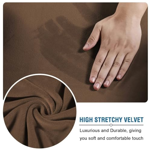 Modern Velvet Plush 4 Piece High Stretch Sofa Slipcover Sofa Cover Furniture Protector Form Fit Luxury Velvet Sofa Cover for 3 Cushion Couch Width Up to 90 Inch (3 Cushion Sofa / Caramel Cafe)