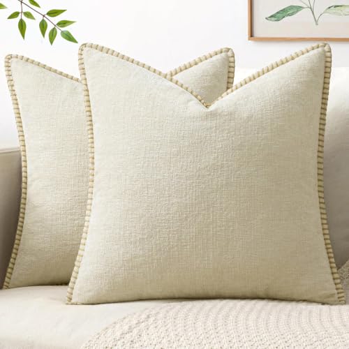 Decorative Couch Throw Pillow Covers 18x18 Inch Cream White 2 Pack (Cream White / 18" x 18" (Pack of 2))