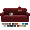 4 Piece Stretch Sofa Cover (71"-91"(3 Cushions) / Wine Red)