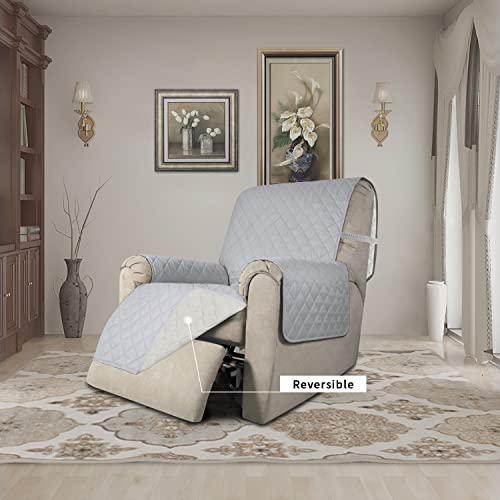 Recliner Chair Slipcover Reversible Sofa Cover Water Resistant Couch Cover Furniture Protector with Elastic Straps for Pets Dog (Light Gray/Ivory / Medium Recliner)