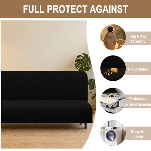 Stretch Futon Cover Armless Bed Slipcover (Black / Futon)