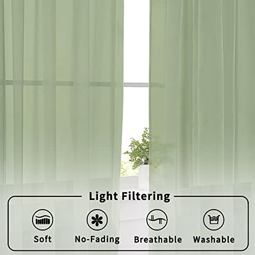 Sage Green Sheer Curtains 36 inches Long 2 Panels (40"W x 36"L (Pack of 2) / Sage Green)