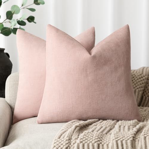 Solid Textured Chenille Throw Pillow Covers 22x22 (22" x 22" (Pack of 2) / Light Pink)