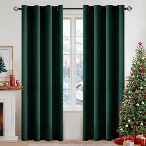 Hunter Green Blackout Bedroom Curtains Drapes 72 Inch Long 52"x72" (Hunter Green / 52"W x 72"L (Pack of 2))