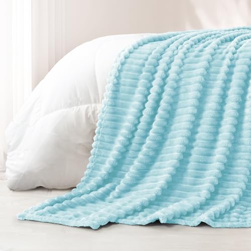 Striped King Size Fleece Blanket for Bed (Light Blue / King ( 90x104 IN ))