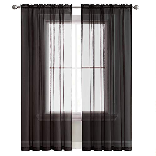 Basic Rod Pocket Sheer Voile Window Curtain Panels White 1 Pair 2 Panels 60 Width 72 Inch Long for Kitchen Bedroom Children Living Room Yard (Black / 60"W x 72"L (Pack of 2))