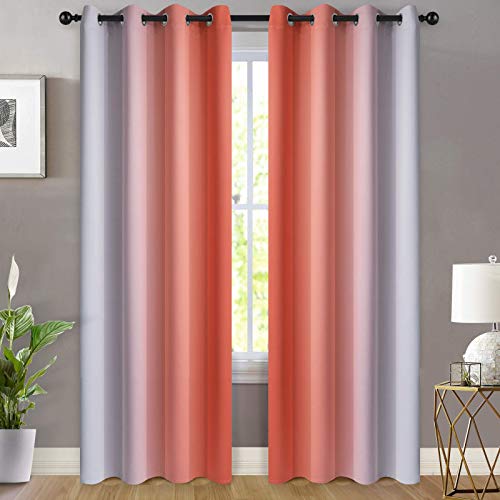 Ombre Curtains Coral and Greyish White for Living Room (52"W x 84"L (Pack of 2) / Coral)
