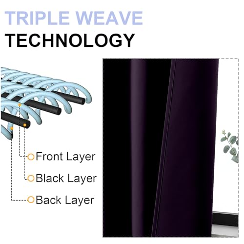 Ava BlackBerry Blackout Curtains for Bedroom 63 Inch Length 2 Panels Set (Blackberry / 40"W x 63"L (Pack of 2))