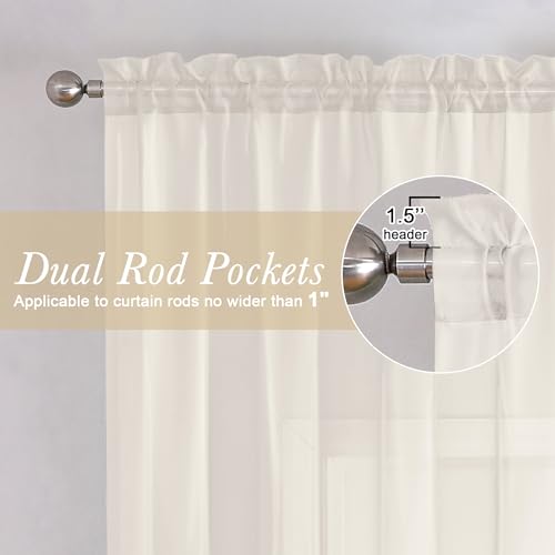 Short Sheer Curtains 54 Inches Length 2 Panels (Ivory / 40"W x 54"L (Pack of 2))
