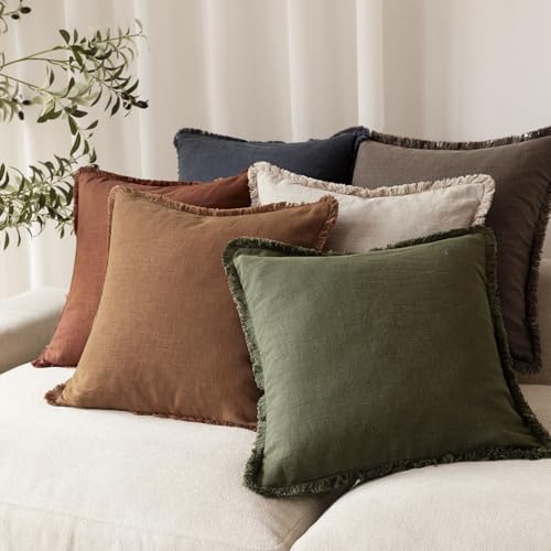 Decorative Linen Fringe Throw Pillow Covers 24×24 Orange Brown (24" x 24" (Pack of 2) / Hazel)