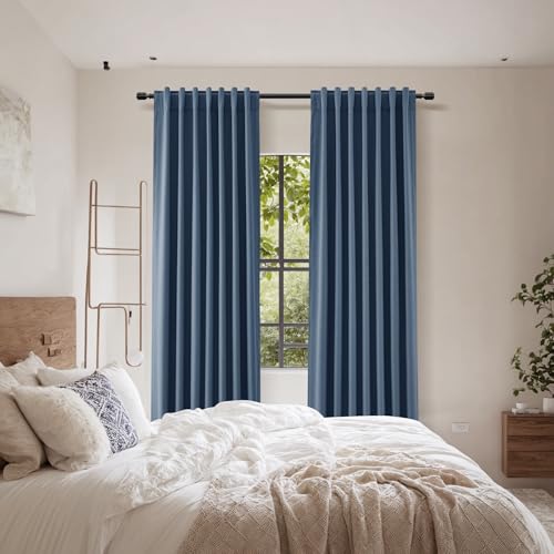 100% Blackout Curtains 84 Inch Length 2 Panels Set for Living Room Bedroom Back Tab Thermal Insulated Black Out Linen Drapes Room Darkening Window Curtains 84 Inches Long (Denim Blue / 52"W x 84"L (Pack of 2))