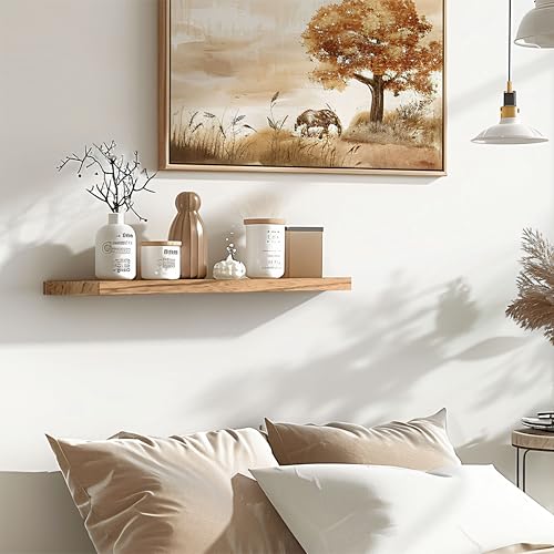 24 Inch Floating Shelves for Wall Rustic Light Wood Wall Shelves for Bedroom Set of 4 (24 inch / Rustic Light)
