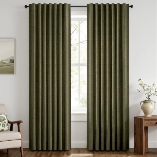 100% Blackout Linen Curtains 42 x 84 Inch Light Olive Green 2 Panels (Light Olive Green / 42"W x 84"L (Pack of 2))