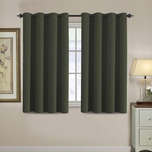 Blackout Curtain for Living Room Small Window Kitchen Blackout Curtains 45 inch Length Energy Saving Solid Grommet Blackout Drape (52"W x 45"L (Pack of 1) / Olive)